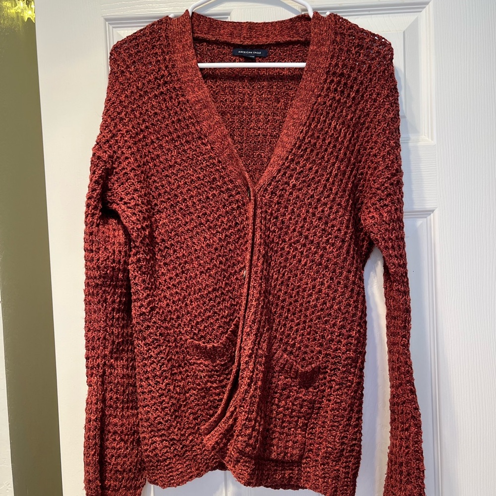 American Eagle Red Button Down Cardigan Sweater V-Neck Knit